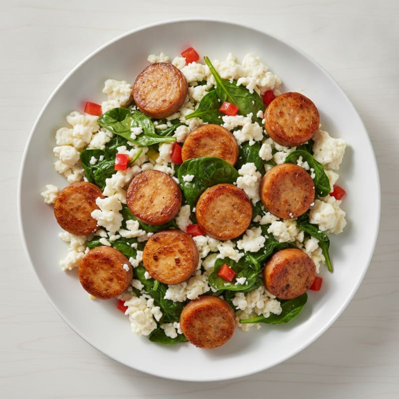 Egg White and Chicken Sausage Scramble with Spinach
