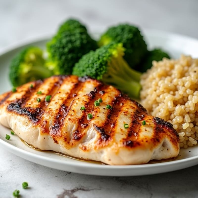 Grilled Chicken Breast with Steamed Broccoli and Quinoa