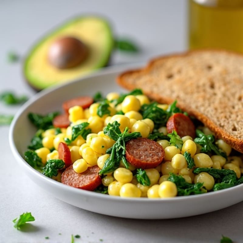 Egg White and Spinach Scramble with Turkey Sausage