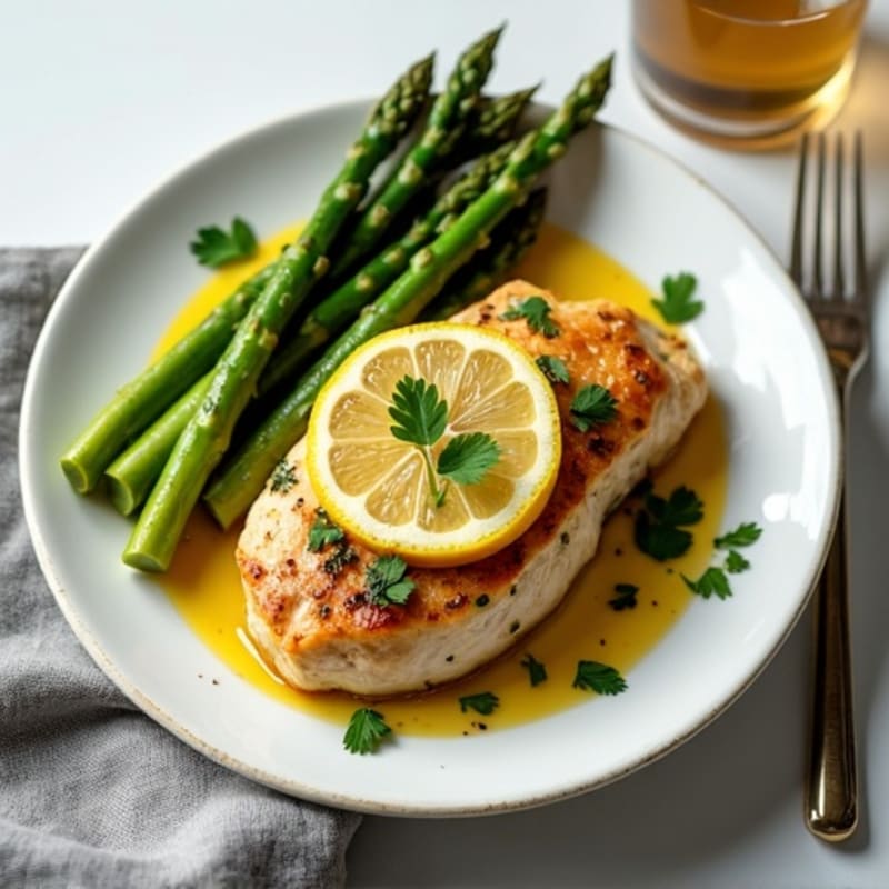 Pan-Seared Lemon Herb Chicken Breast with Roasted Asparagus