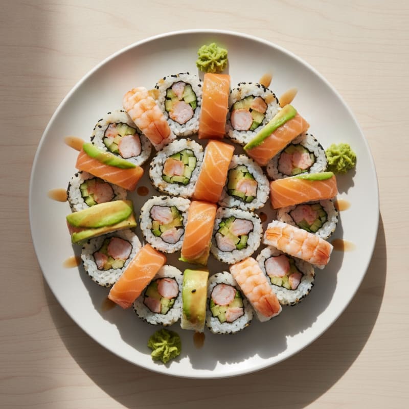 Rainbow Sushi Rolls with Wasabi