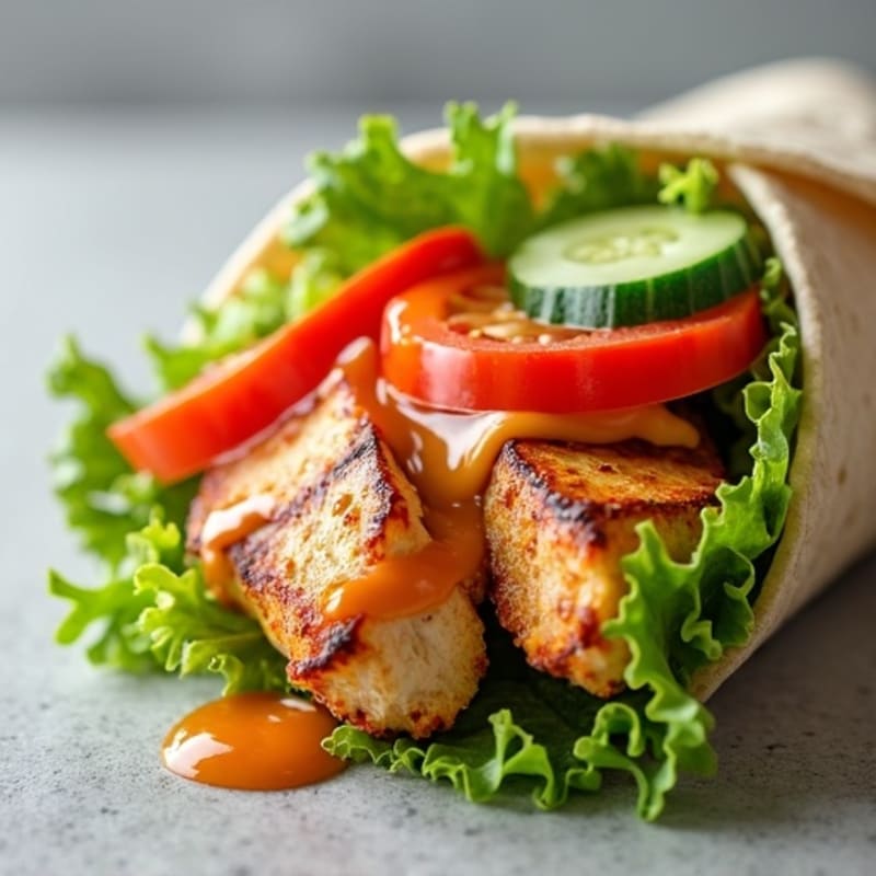 Healthy Grilled Buffalo Ranch Chicken Wrap with Crisp Veggies
