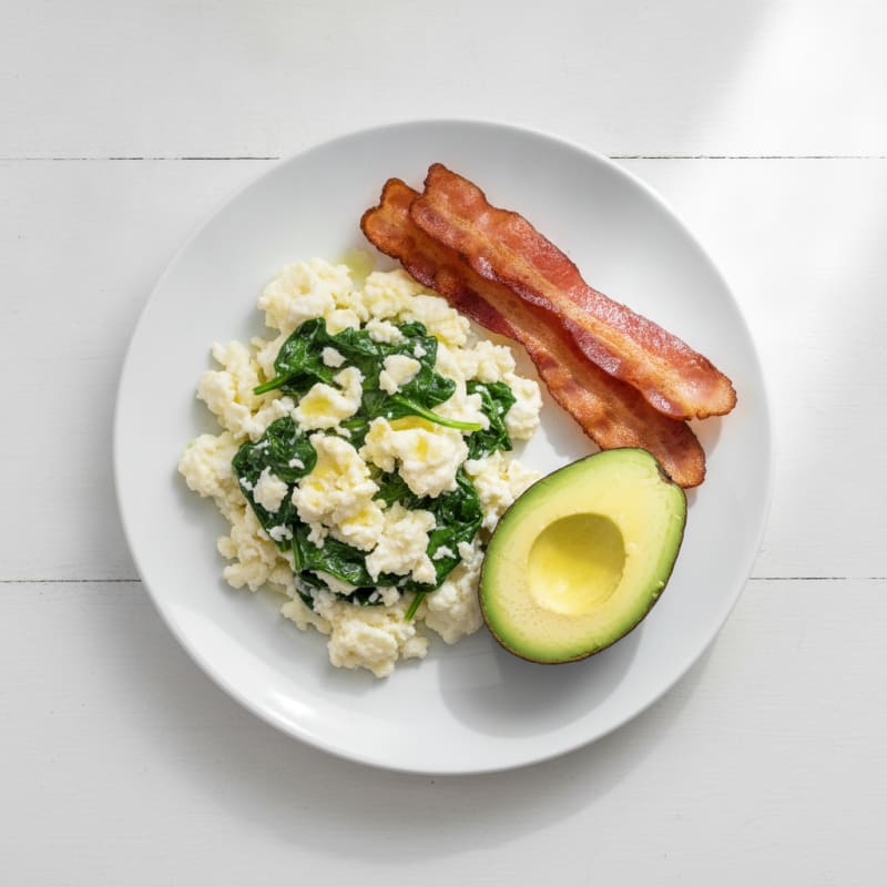 Egg White and Spinach Scramble with Turkey Bacon
