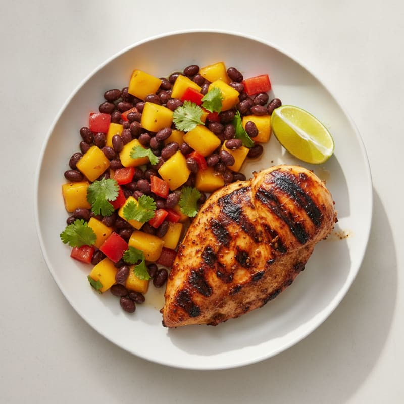 Grilled Jerk Chicken Breast with Black Bean Mango Salad