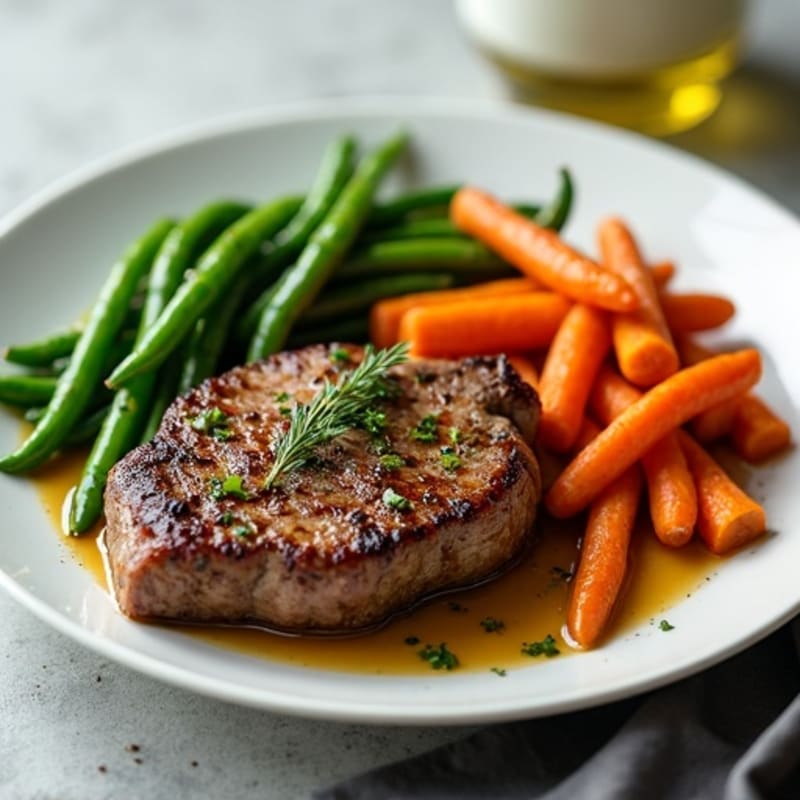 Seared Steak with Garlic Green Beans and Roasted Carrots
