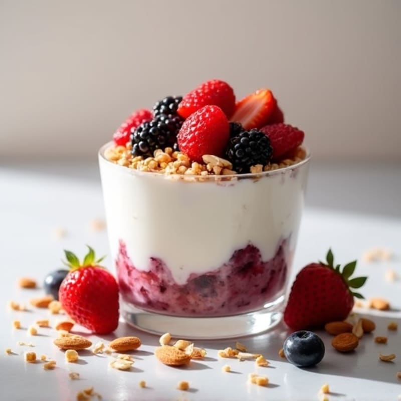 Greek Yogurt Protein Parfait with Mixed Berries and Almonds