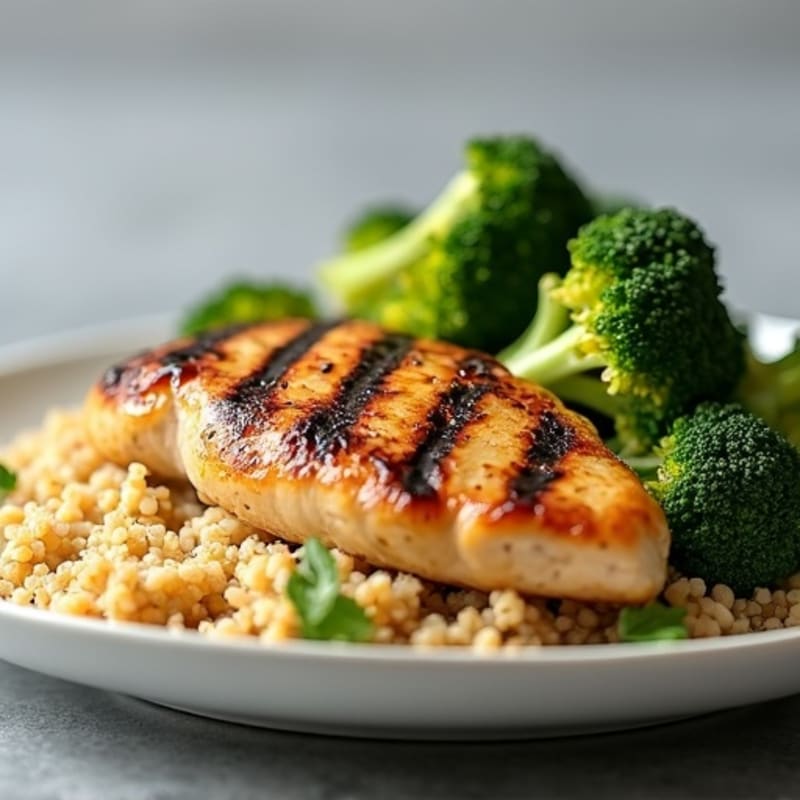 Grilled Chicken Breast with Roasted Broccoli and Quinoa