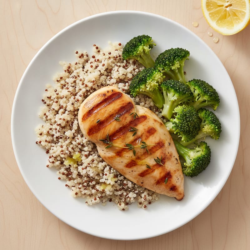 Grilled Chicken Breast with Quinoa and Steamed Broccoli