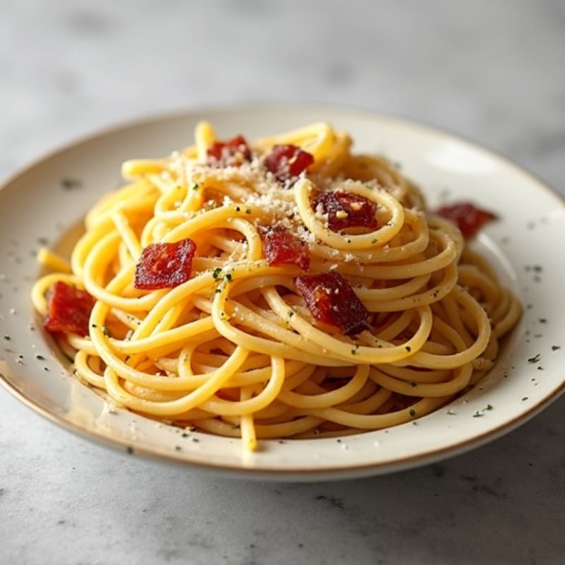 Lean Turkey Bacon and Whole Wheat Spaghetti with Creamy Egg Sauce