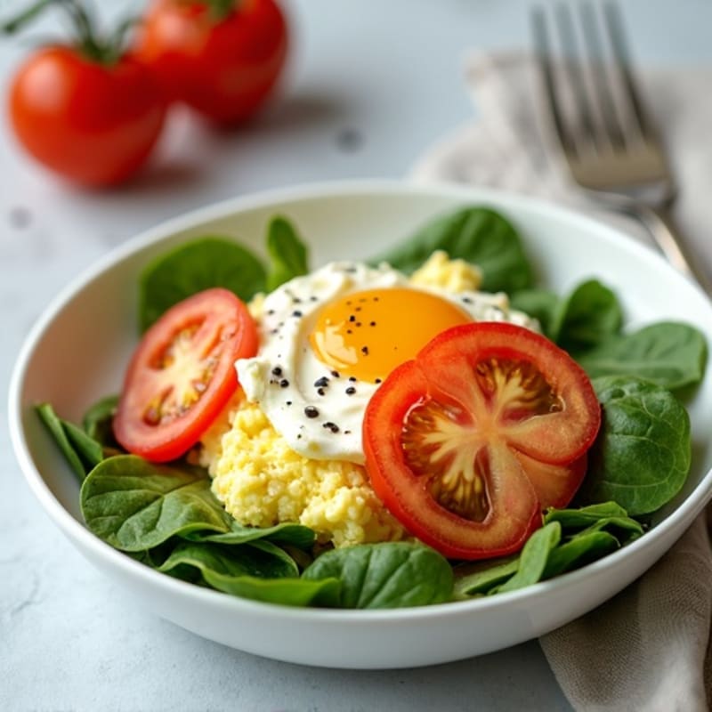 Egg White Spinach Scramble with Cottage Cheese and Sliced Tomatoes