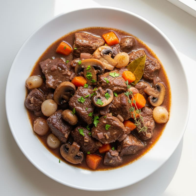Classic Beef Bourguignon with Mushrooms