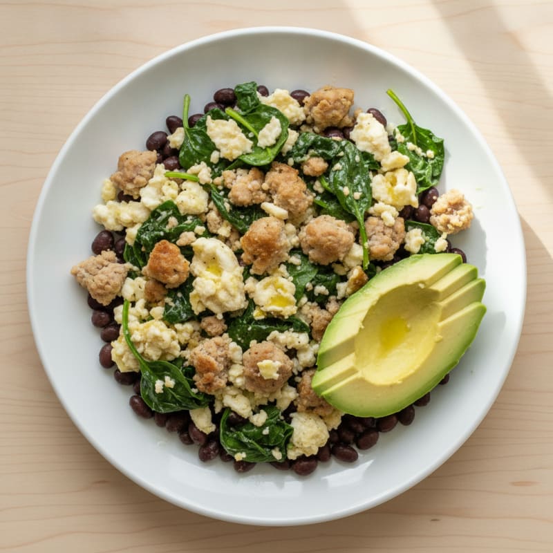 Egg White and Turkey Sausage Scramble with Spinach