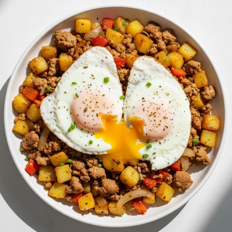Turkey Sausage and Potato Hash with Eggs