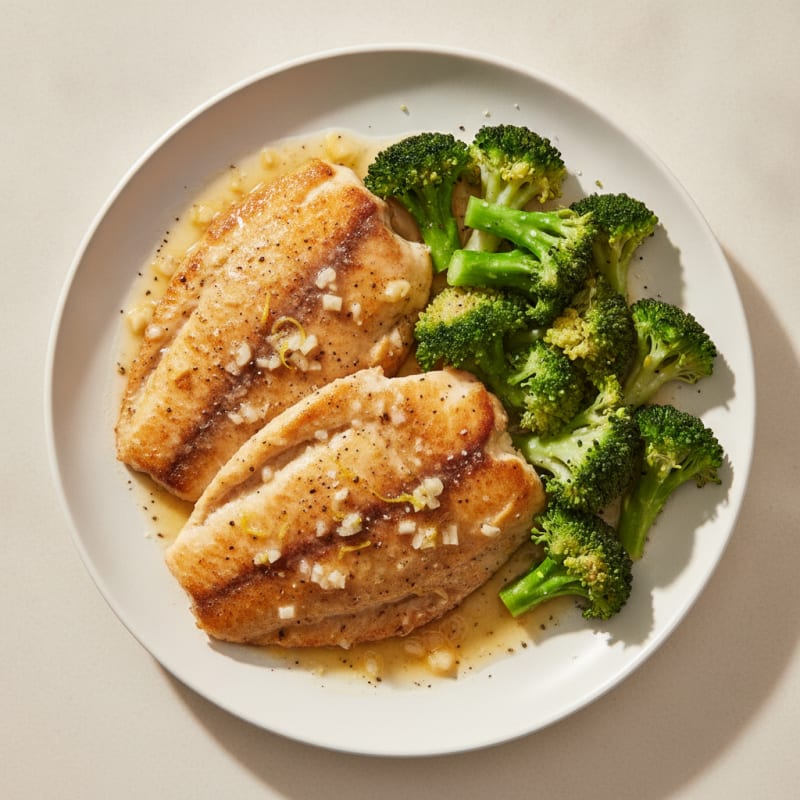Seared Lemon Garlic Tilapia with Steamed Broccoli