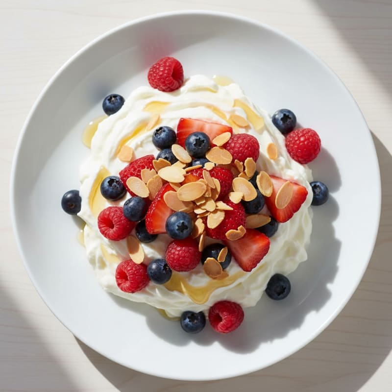 Silky Protein Greek Yogurt with Mixed Berries and Almonds