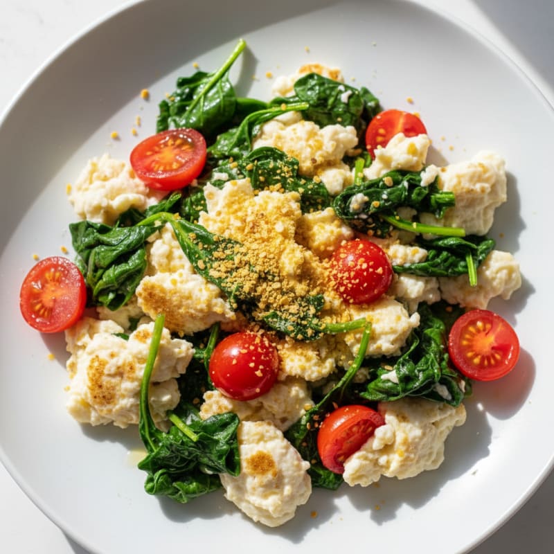 Egg White Spinach Scramble with Fresh Tomatoes