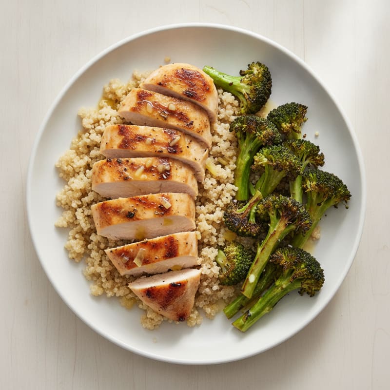 Grilled Chicken Breast with Quinoa and Roasted Broccoli
