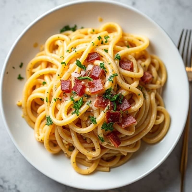 Creamy Whole Wheat Spaghetti with Crispy Pancetta and Egg Sauce