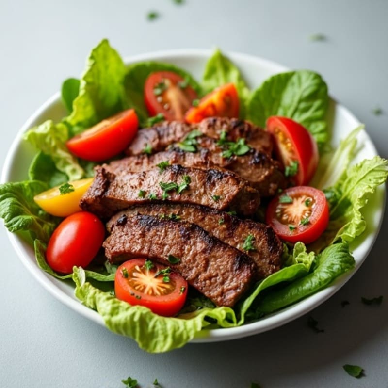 Grilled Flank Steak Salad with Crisp Romaine and Cherry Tomatoes