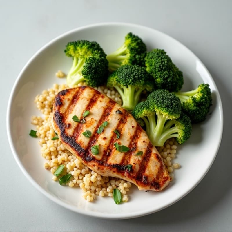Grilled Chicken Breast with Roasted Broccoli and Quinoa