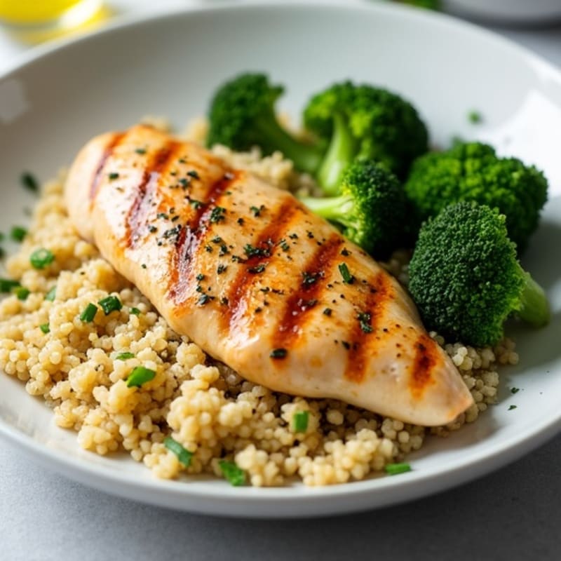 Grilled Chicken Breast with Quinoa and Steamed Broccoli