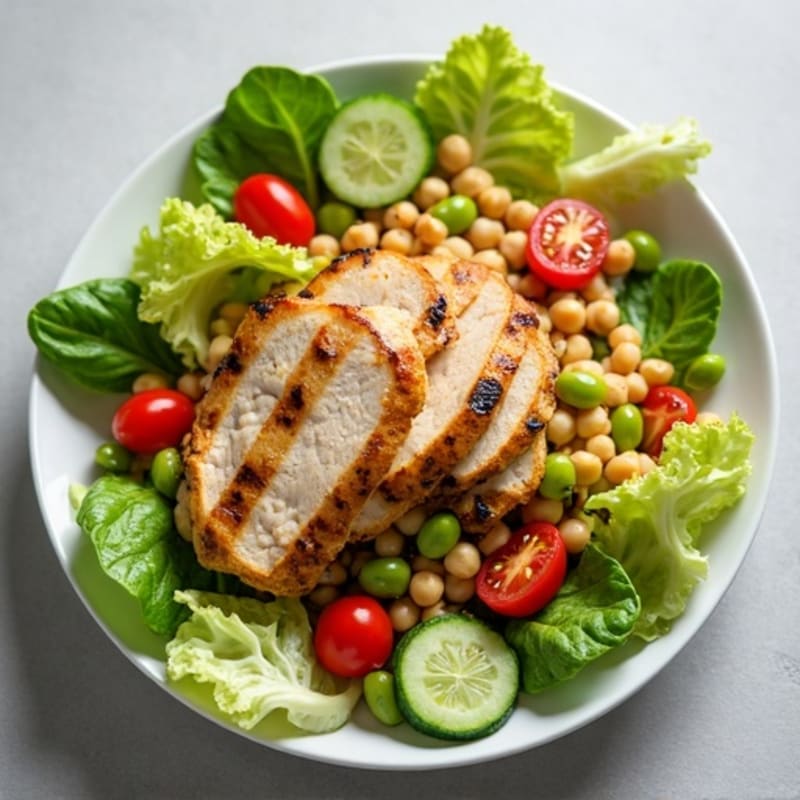 Grilled Chicken Breast Salad with Crunchy Romaine and Chickpeas