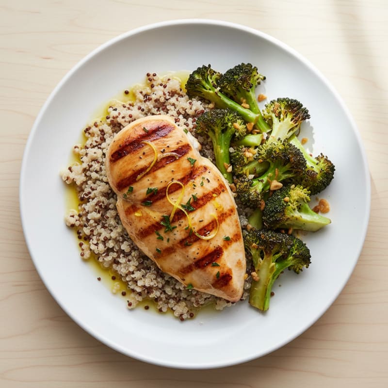 Grilled Chicken Breast with Quinoa and Roasted Broccoli