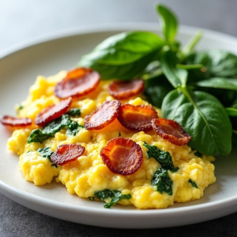 Cottage Cheese Scramble with Spinach and Turkey Bacon