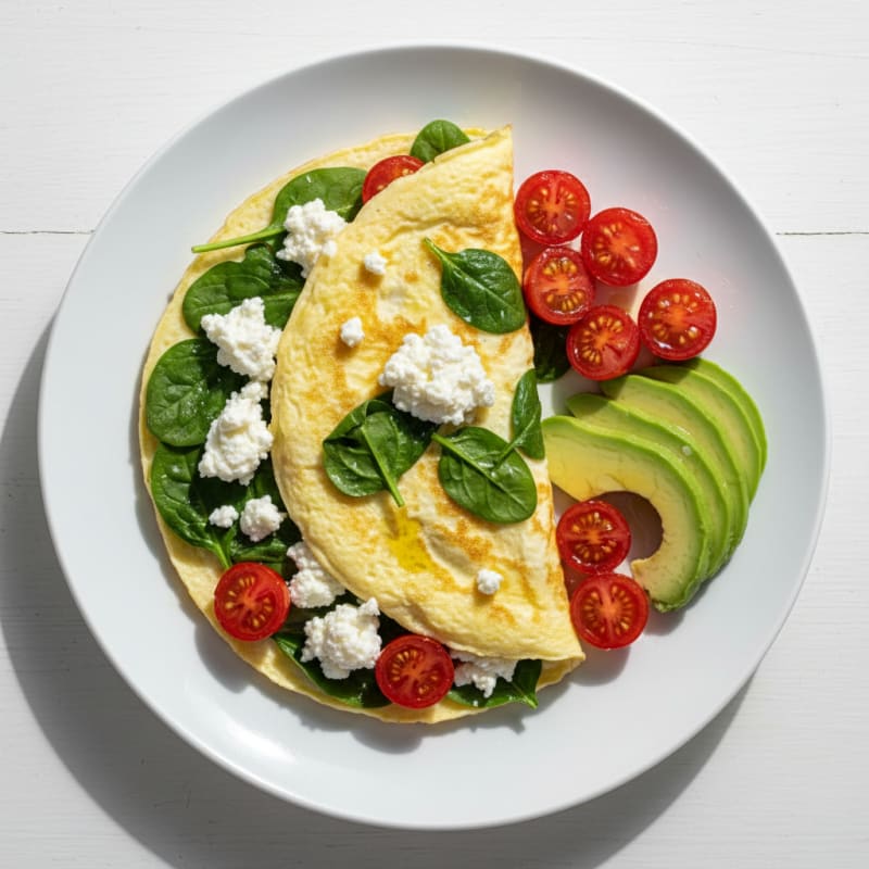 Egg White Spinach Omelette with Cottage Cheese and Cherry Tomatoes
