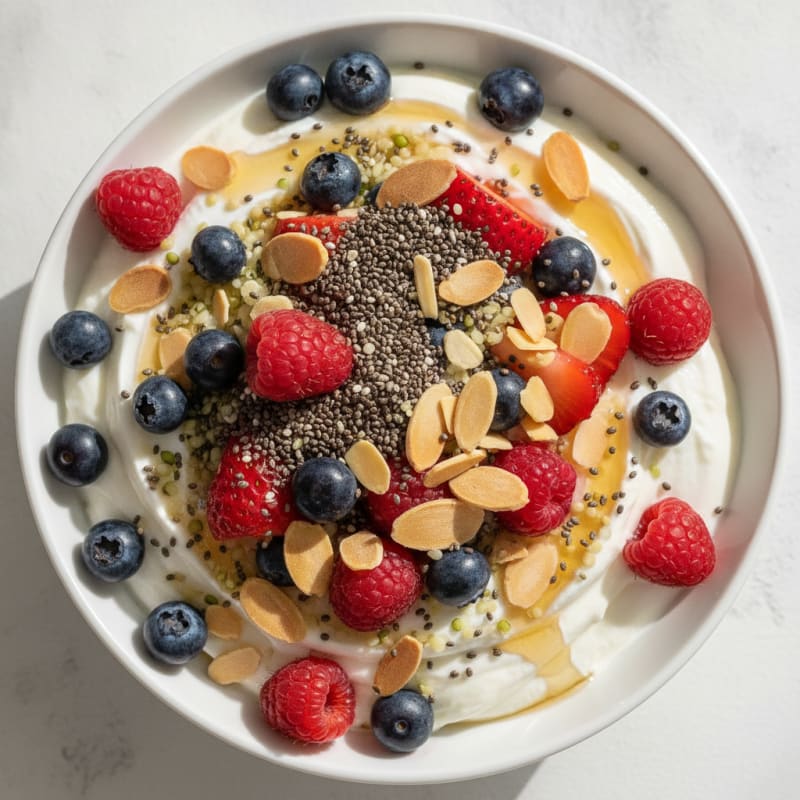 Creamy Greek Yogurt Bowl with Mixed Berries and Chia Seeds