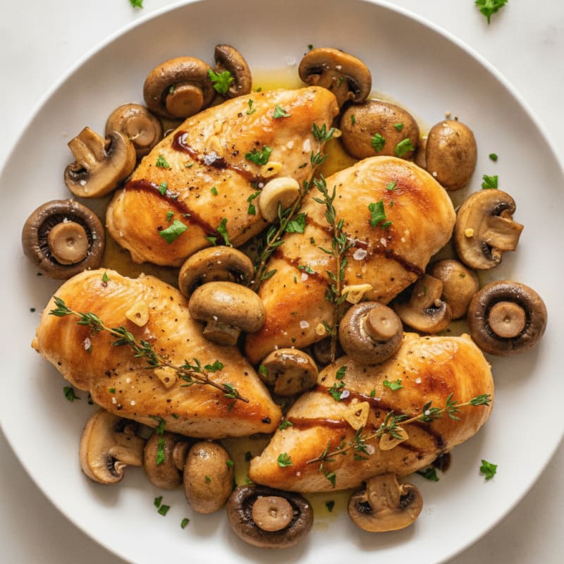 Garlic Herb Roasted Mushrooms and Chicken with Thyme
