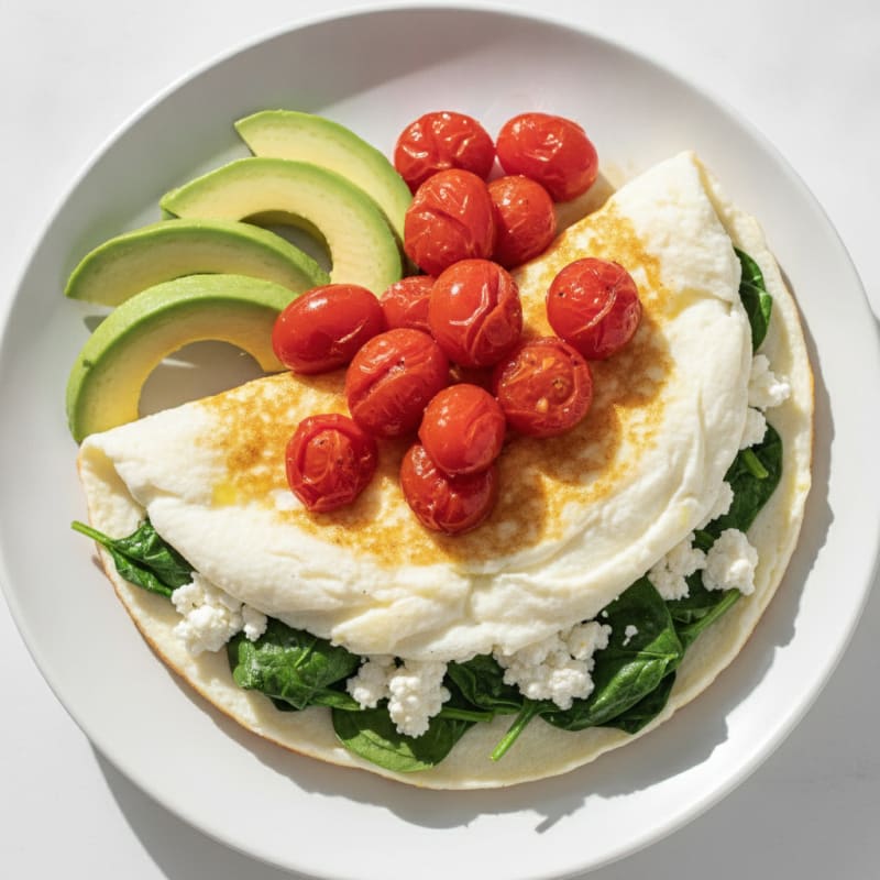 Egg White Spinach Omelette with Cottage Cheese and Cherry Tomatoes