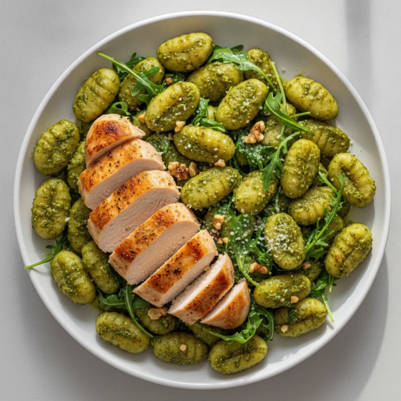 Gnocchi with Arugula Pesto and Seared Chicken