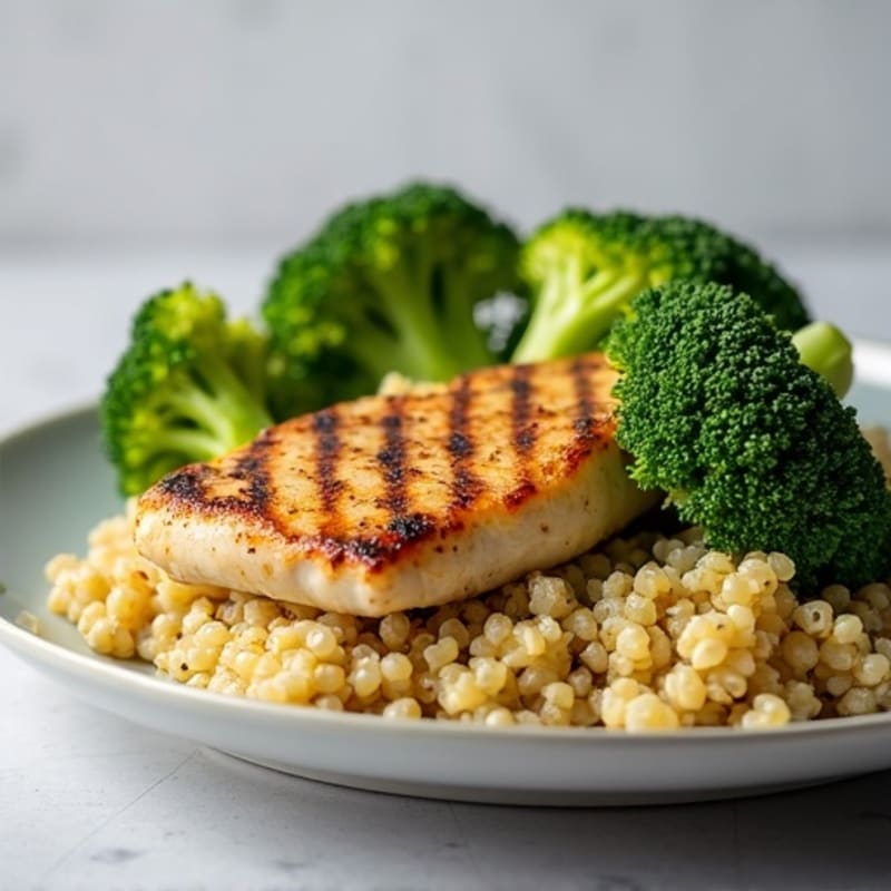 Grilled Chicken Breast with Roasted Broccoli and Quinoa