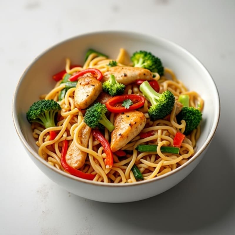 Garlic-Ginger Chicken and Fresh Vegetable Noodle Stir-Fry