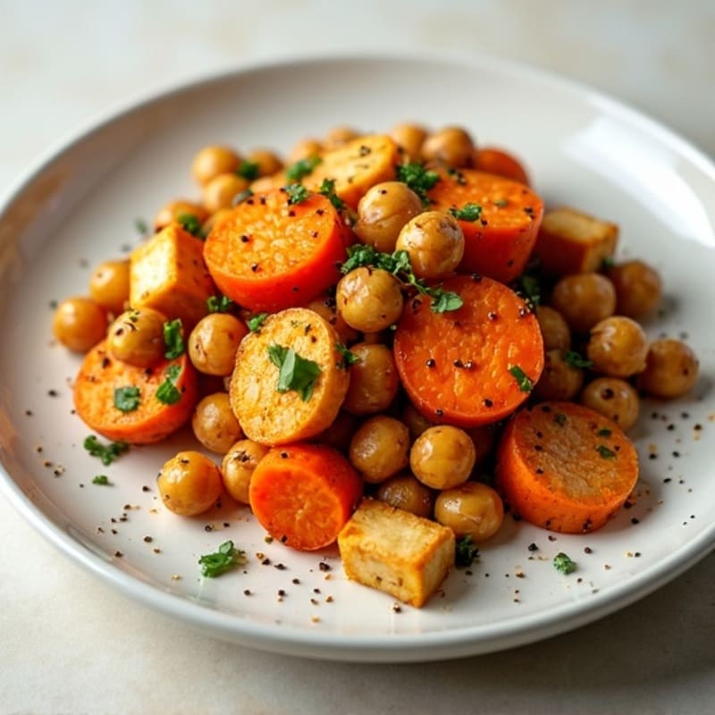 Crispy Savory Roasted Chickpea and Root Vegetable Medley