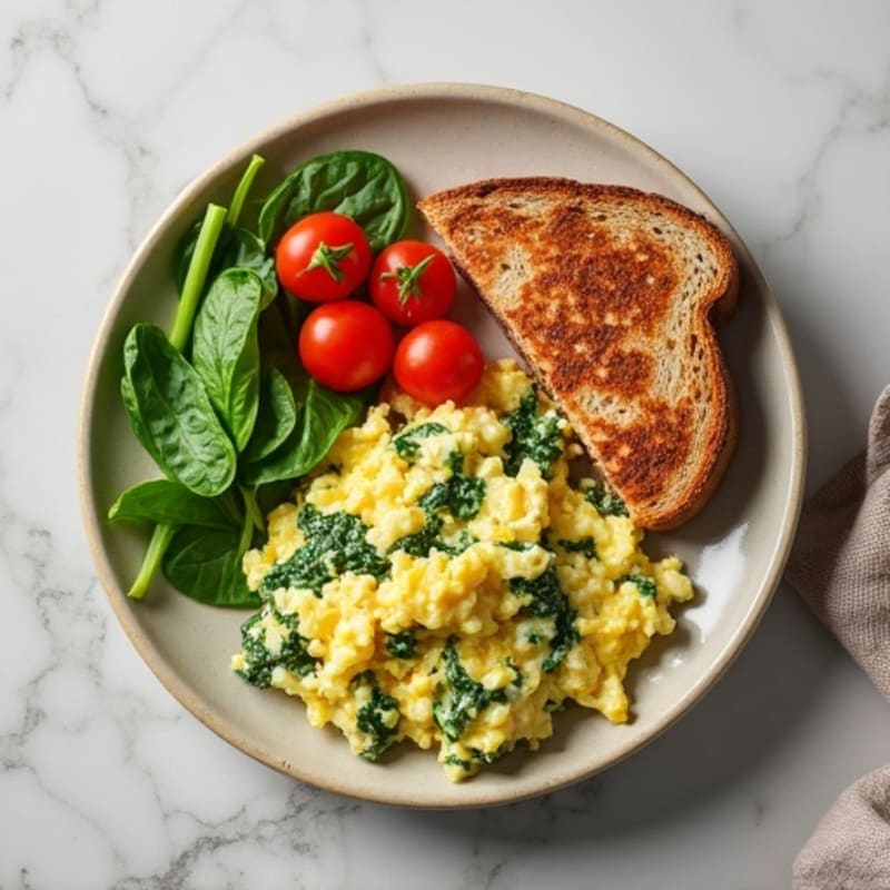 Egg White and Spinach Scramble with Turkey Sausage