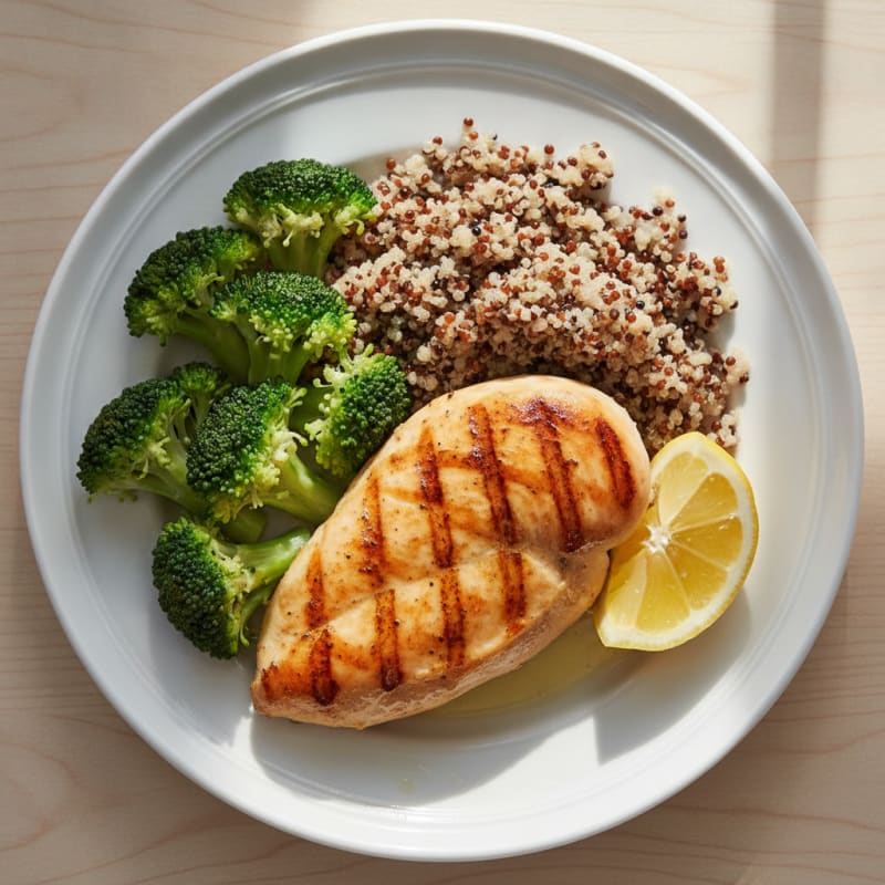 Grilled Chicken Breast with Quinoa and Steamed Broccoli
