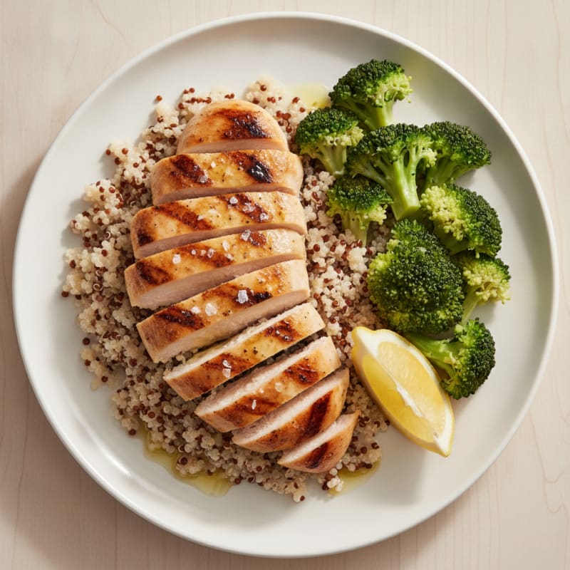 Grilled Chicken Breast with Quinoa and Steamed Broccoli