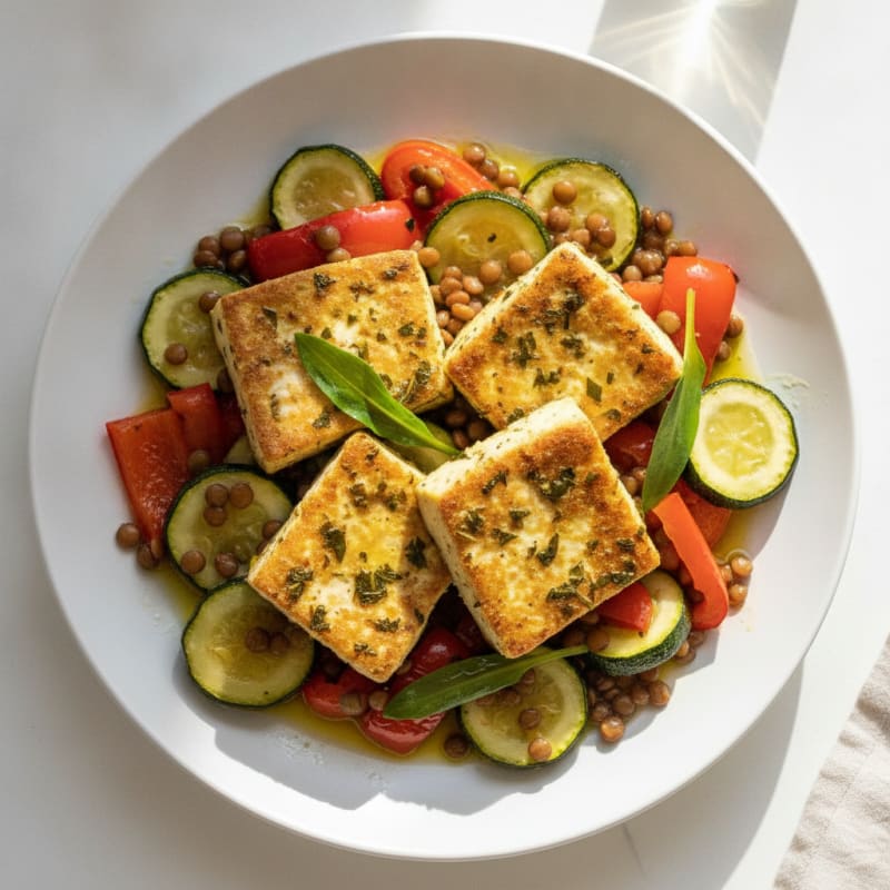 Herb-Marinated Tofu with Roasted Vegetables