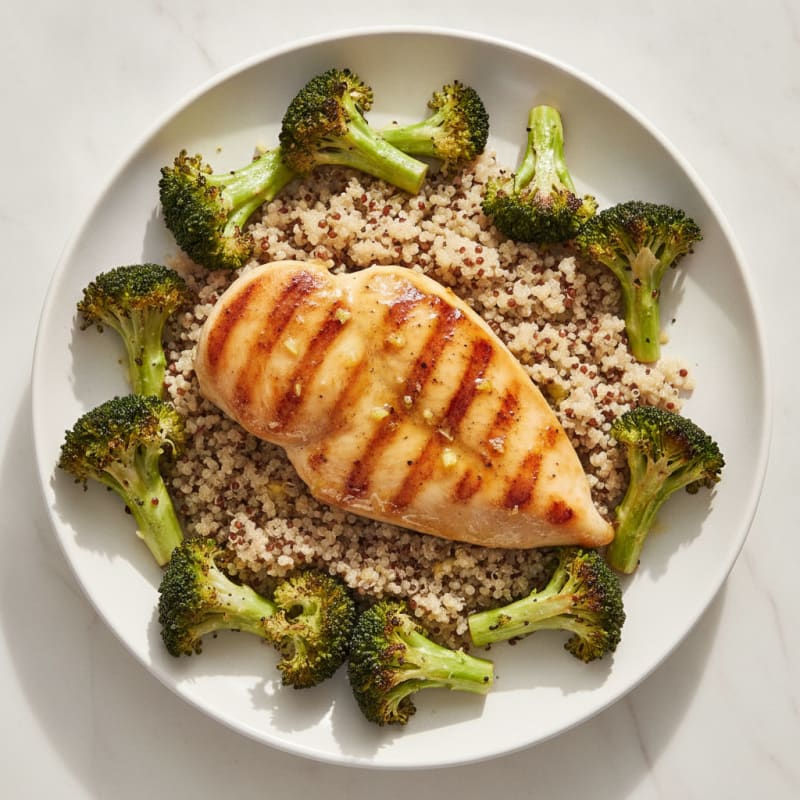 Grilled Chicken Breast with Quinoa and Roasted Broccoli