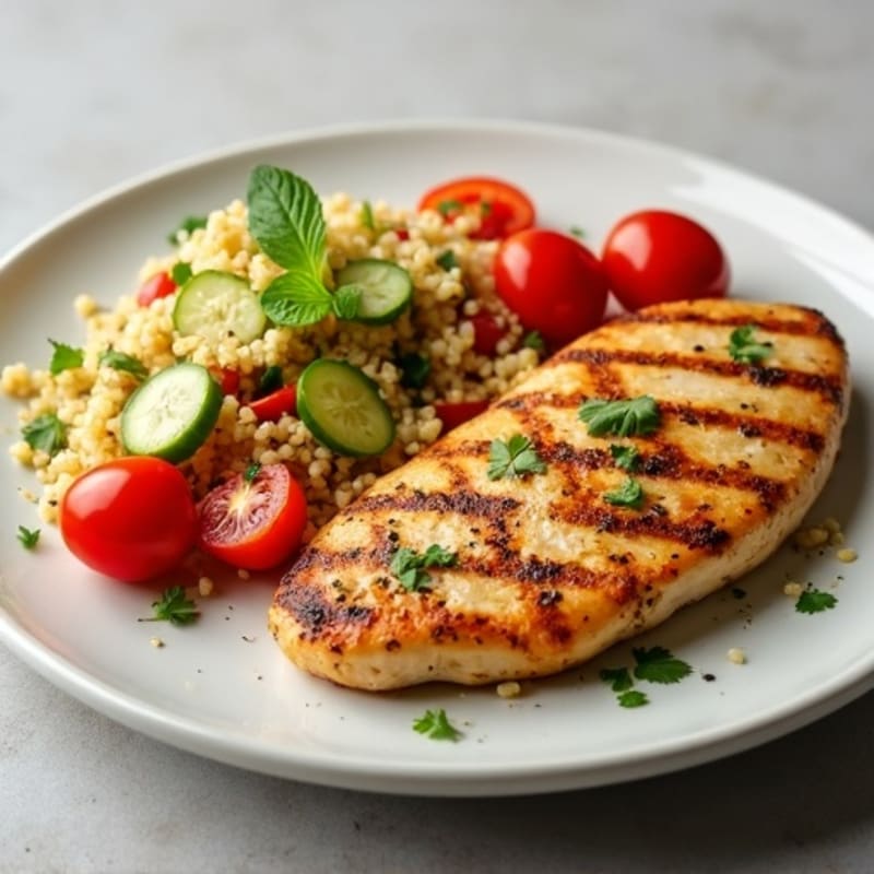 Grilled Chicken Breast with Crunchy Quinoa Salad and Lemon Vinaigrette