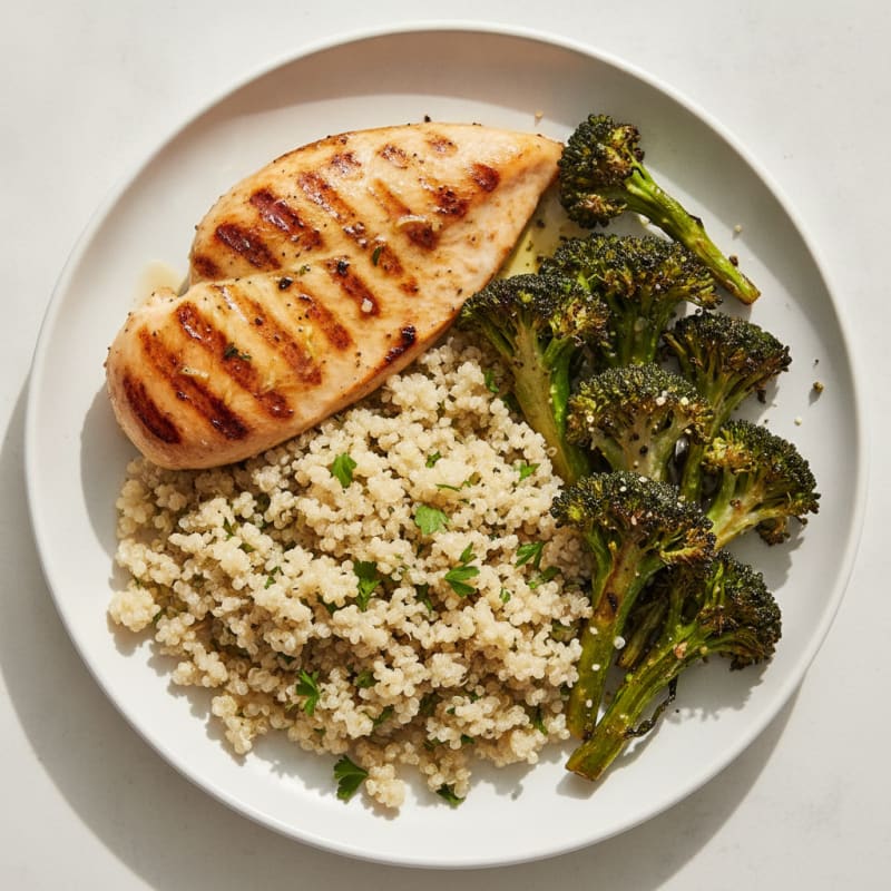 Grilled Chicken Breast with Quinoa and Roasted Broccoli