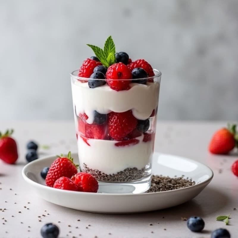 Greek Yogurt Protein Parfait with Mixed Berries and Chia Seeds