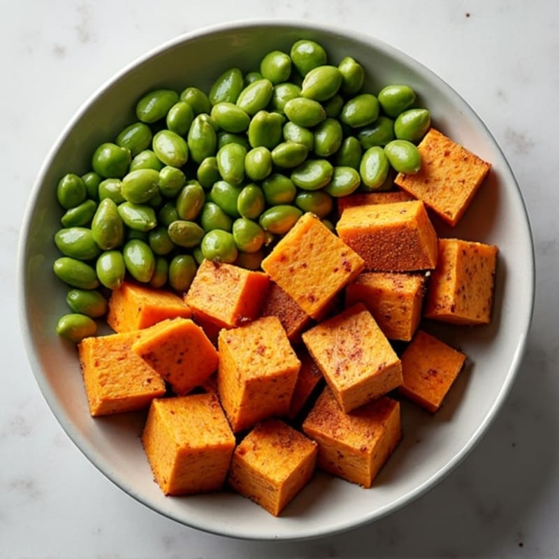 Crispy Baked Tofu with Roasted Sweet Potato Bowl