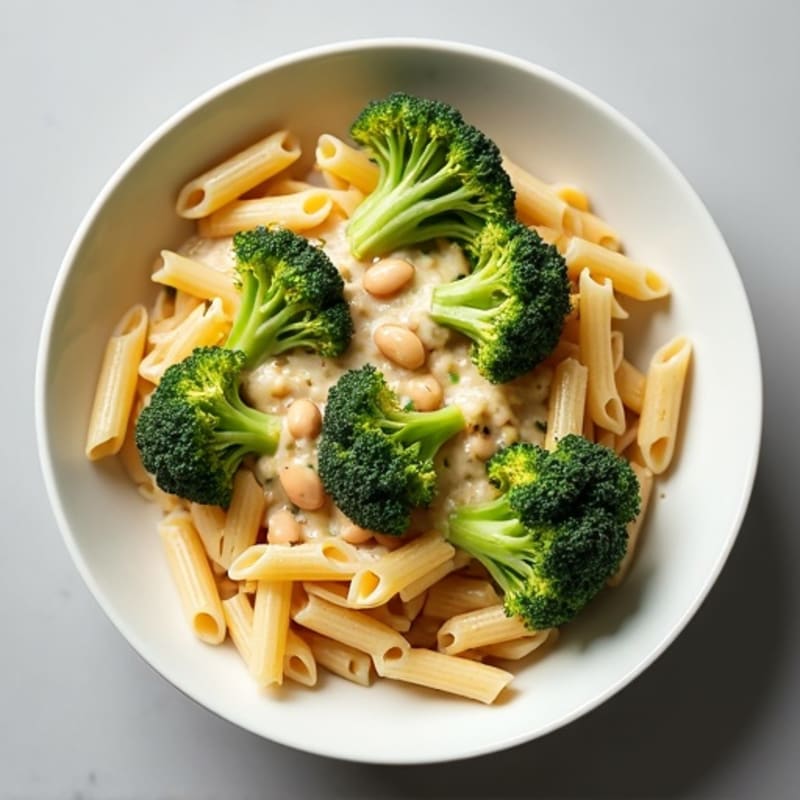 Healthy Creamy Cashew Alfredo Pasta with Roasted Broccoli