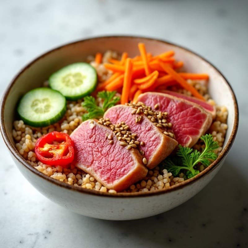 Fresh Sesame Tuna Bowl with Crunchy Vegetables and Brown Rice
