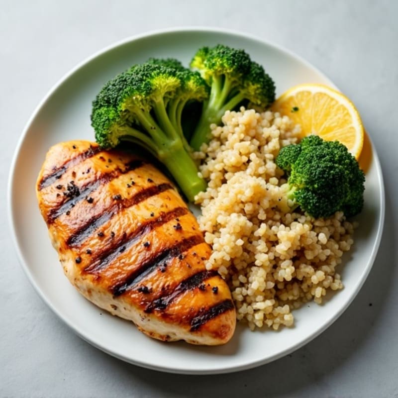 Grilled Chicken Breast with Roasted Broccoli and Quinoa