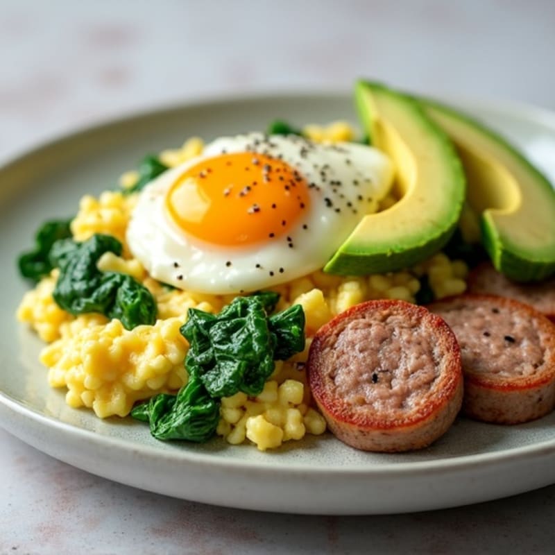 Egg White and Spinach Scramble with Turkey Sausage