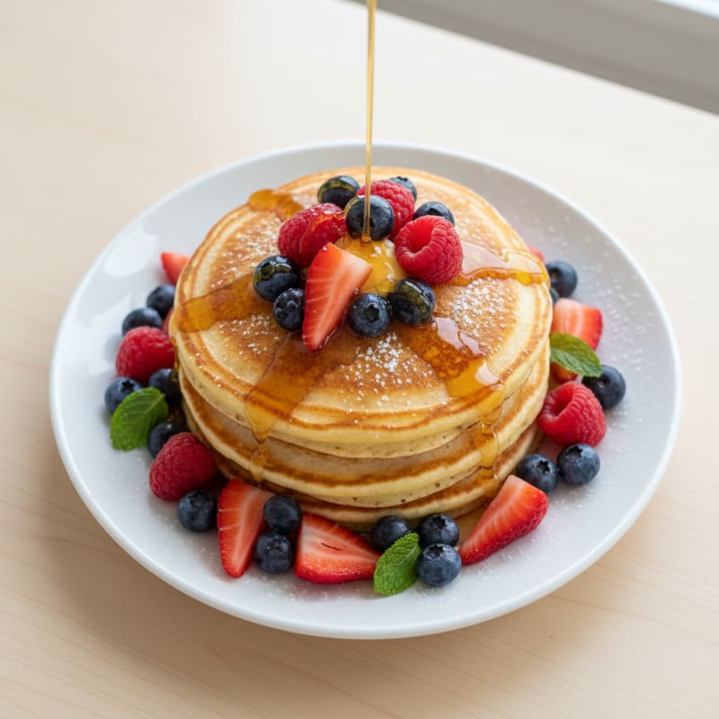 Fluffy Golden Buttermilk Pancakes with Berries